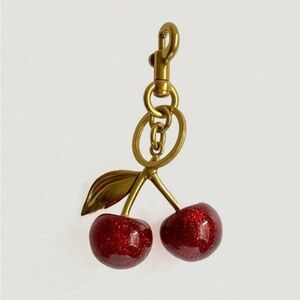 Cherry Keychain Red Glitter Cherry Bag Charm Gold Tone Key Ring Purse Charm